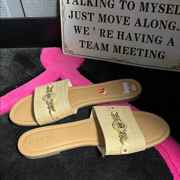 Guess Women's Gold Slide Sandals - Picture 2 of 4
